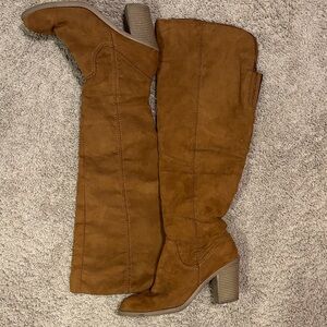 Brown Suede Knee-High Boots